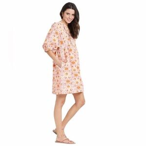 Universal Thread Floral Cream Orange Purple Puff Sleeve Dress Size M